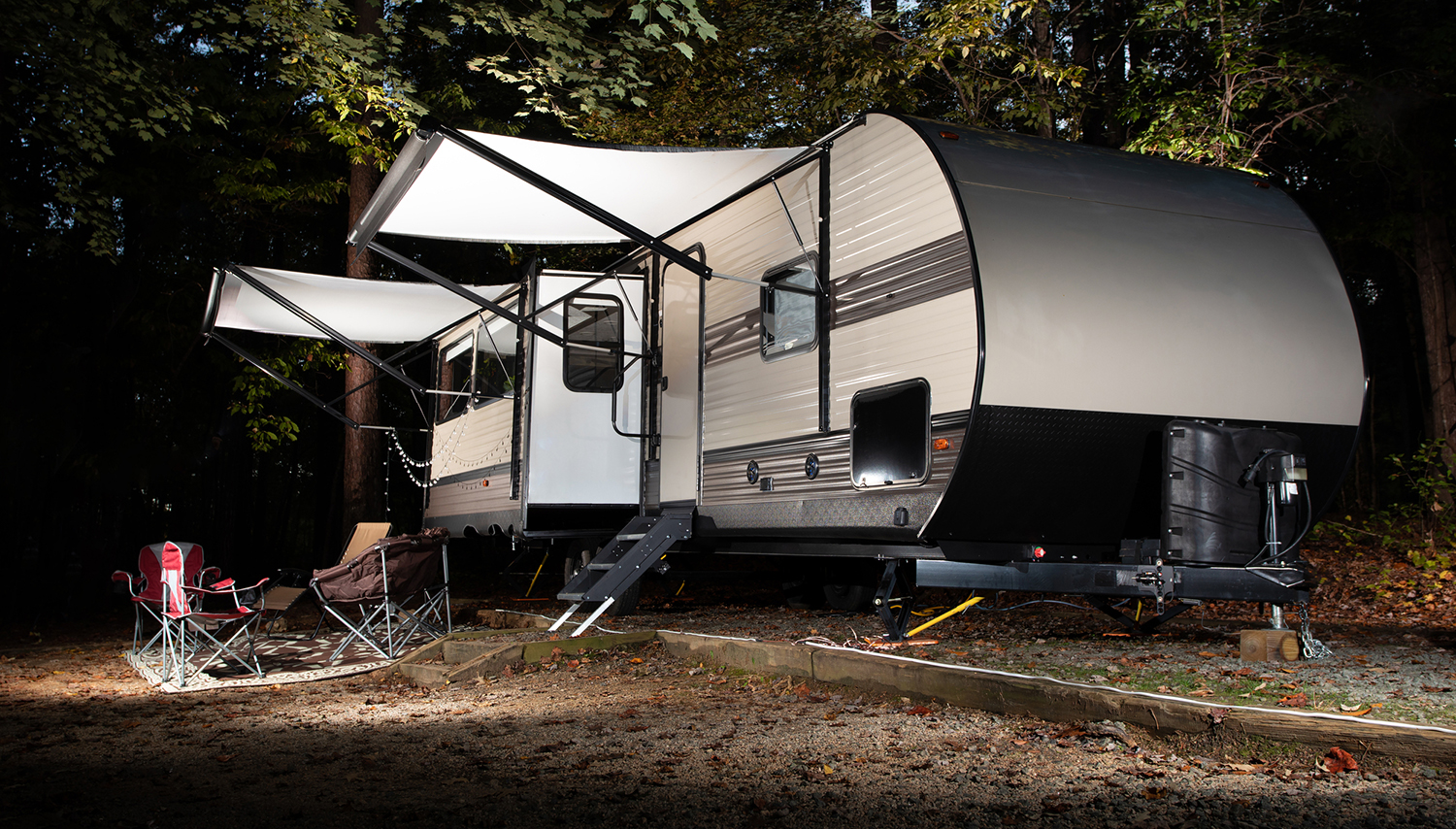 Recreation vehicle camper car parked at a camp site after receiving RV home inspection services